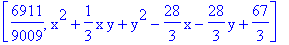 [6911/9009, x^2+1/3*x*y+y^2-28/3*x-28/3*y+67/3]